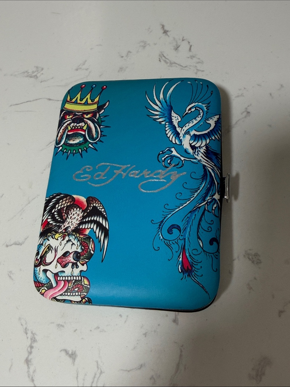 Ed Hardy Blue Phoenix Skull Bulldog Box Case